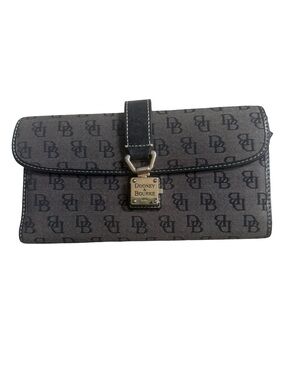 Dooney & Bourke Navy and Gray Monogram Satchel with Gold Plaque